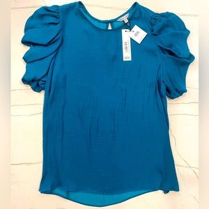 Naked Zebra Teal Draped Sleeve Blouse, Size M, NWT